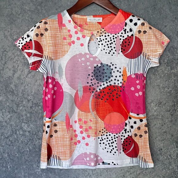 KEREN hart Tops - Keren Hart Direct-Print Sequined Summer Top, Size S, EUC